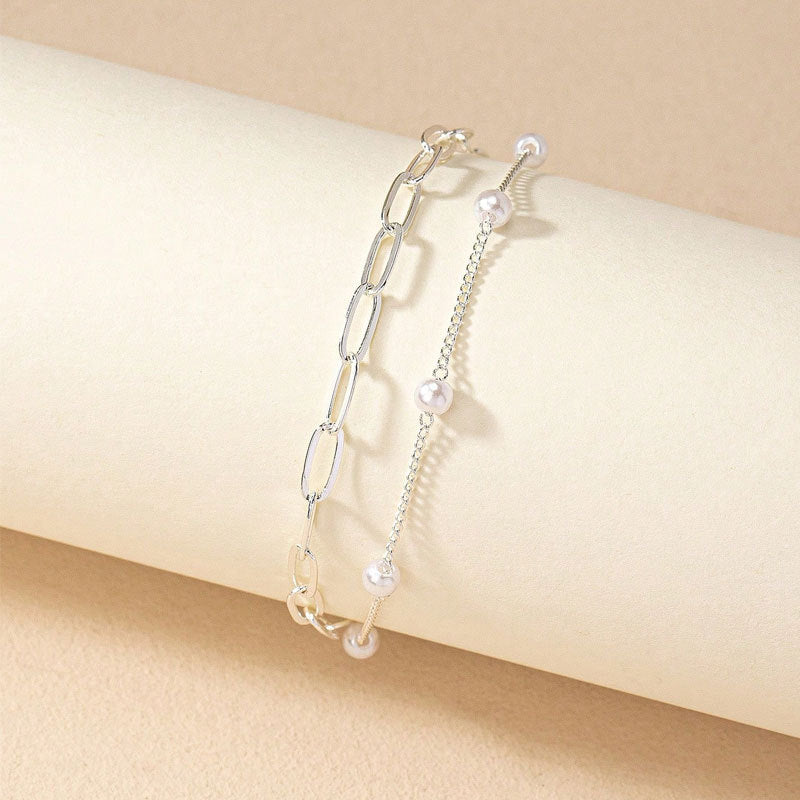 Women's Imitation Pearl Chain Metal Square For Simplicity Bracelets