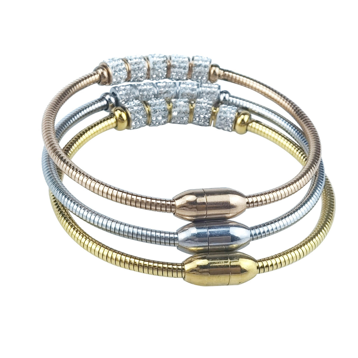 Simple Titanium Steel Diamond Stainless Magnetic Buckle Lucky Beads Beaded Bracelets