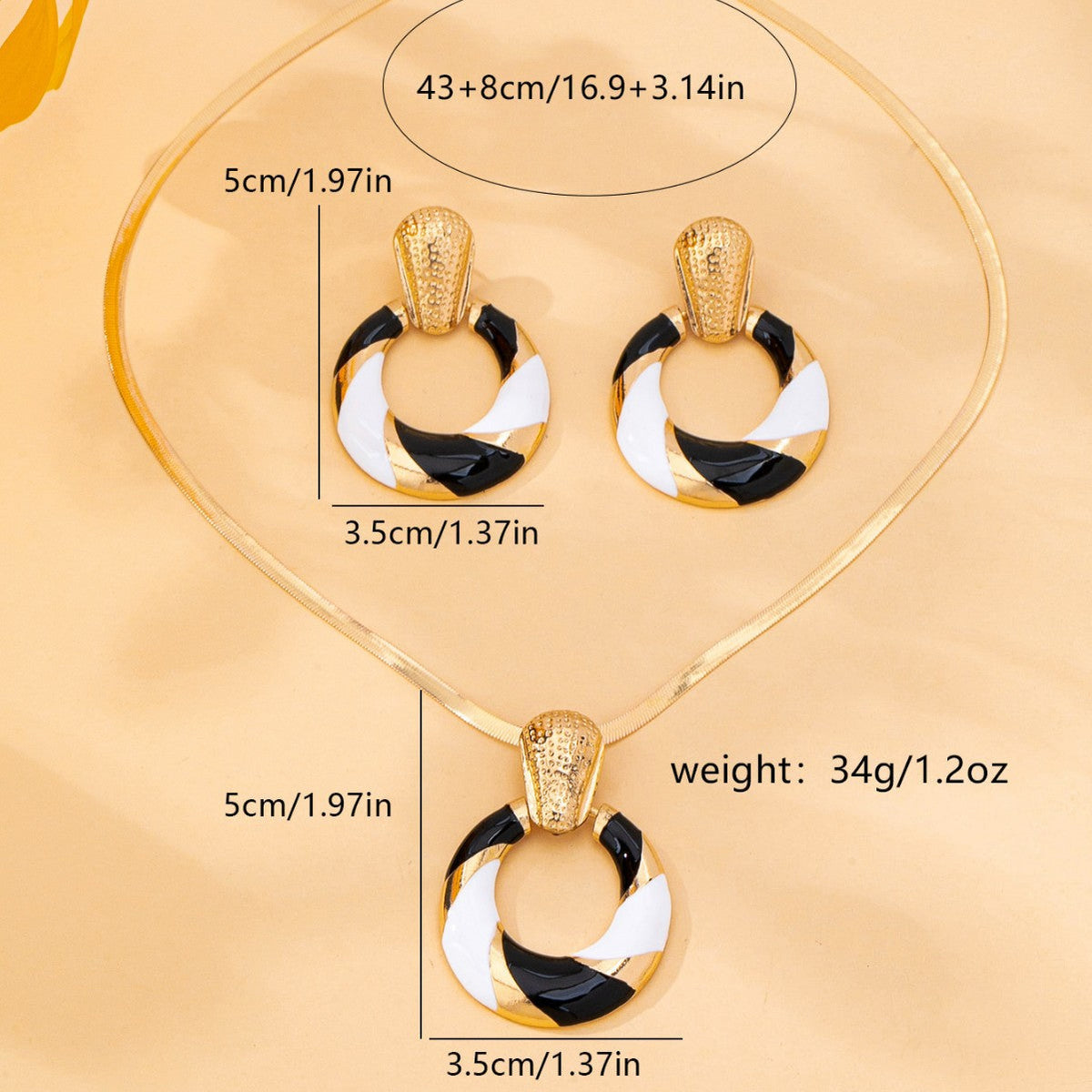 Color Matching Black White Oil Dripping Design Snake Bones Chain Jewelry Set