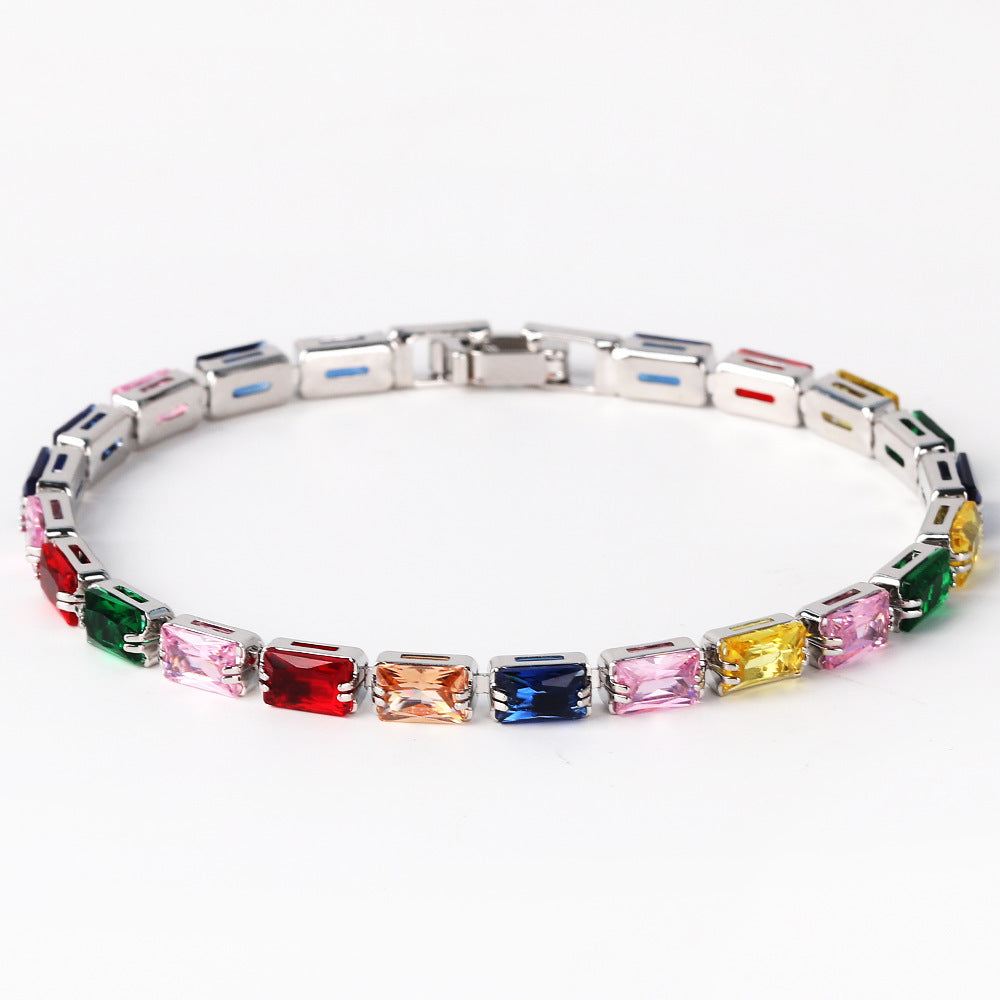 Women's Minority Copper Rectangular Korean Diamond Crystal Color Fashion Zircon Bracelet