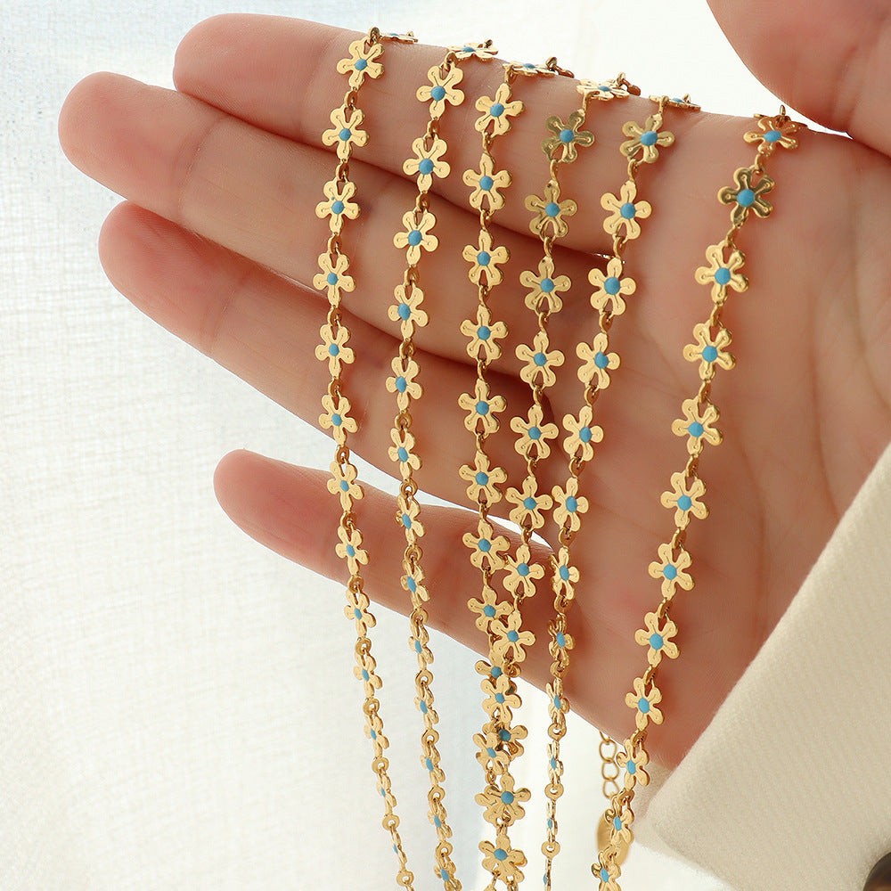 Flowers Blue Drop Oil Special Interest Light Jewelry Set