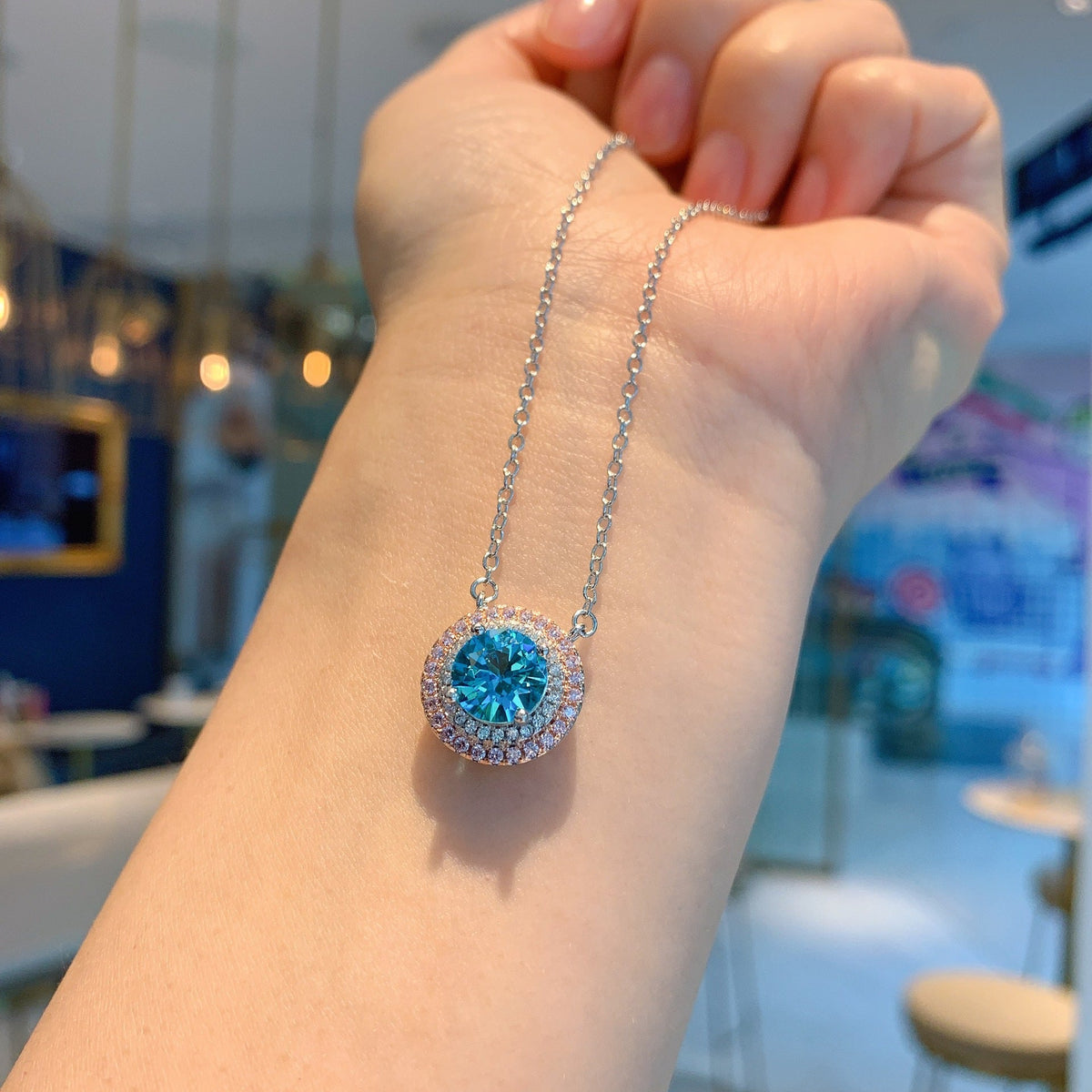 Women's Round Simulation Ocean Blue Rhinestone Simple Female Jewelry Set