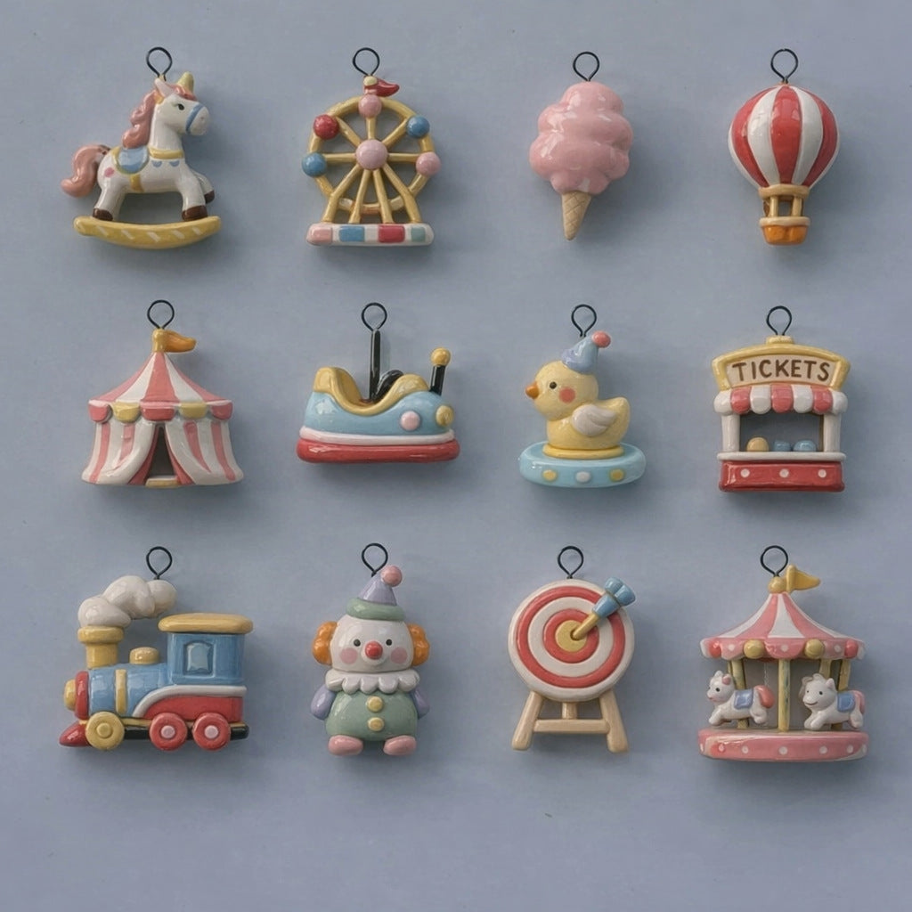Amusement Park Series Facilities Dripping Oil Painted Gold Pendant