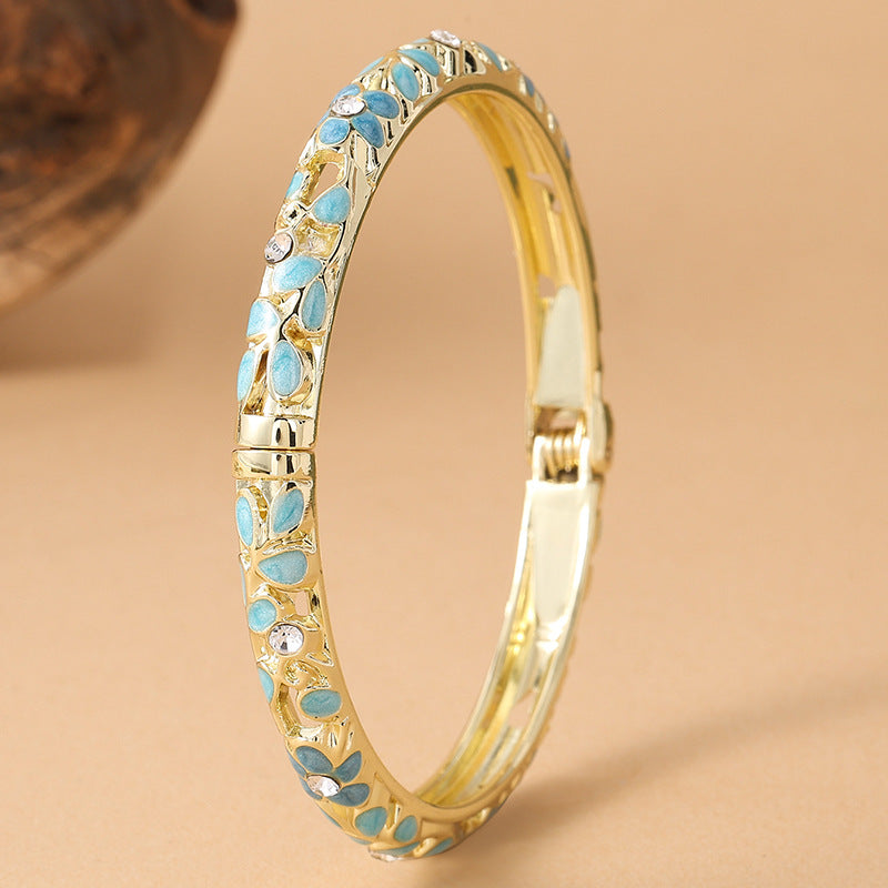 Style Retro Color Fine Flower Cloisonne Drop Oil Luxury Diamond Bracelet