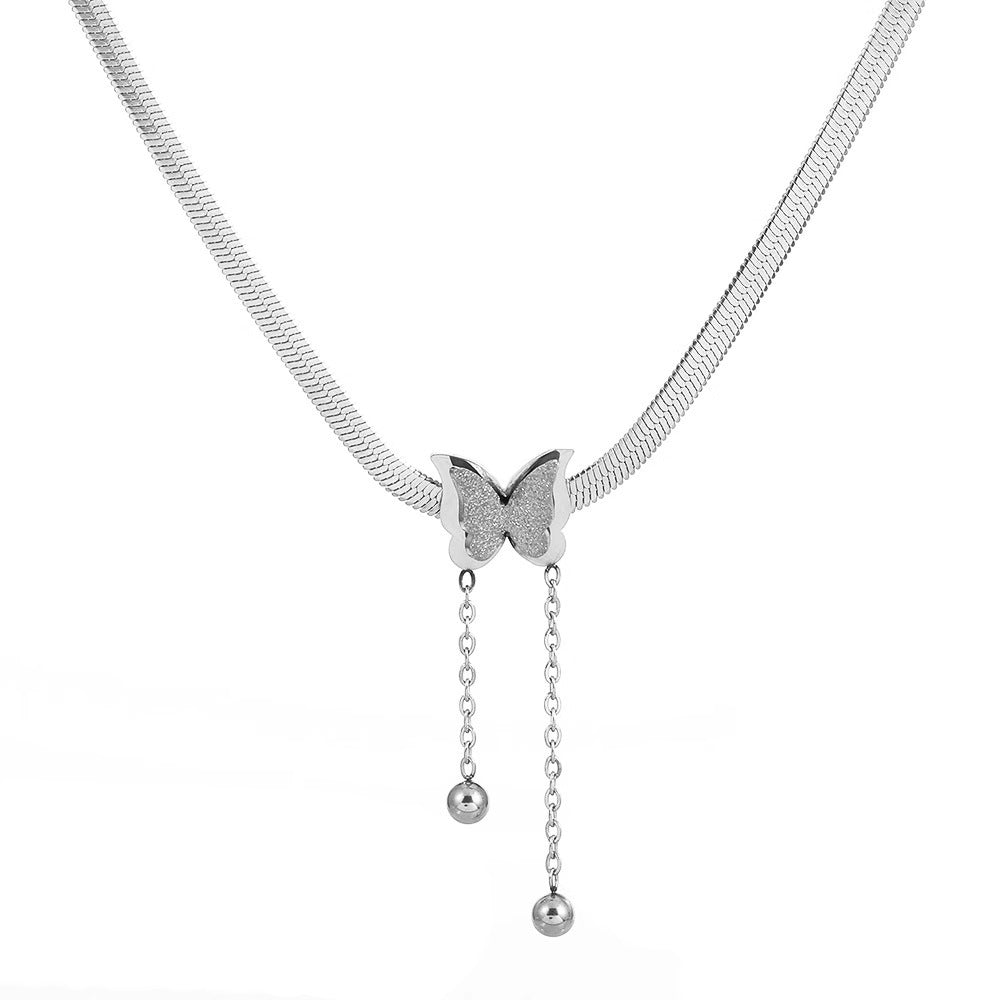 Gold Frosted Stainless Steel Delicate Tassel Snake Necklace