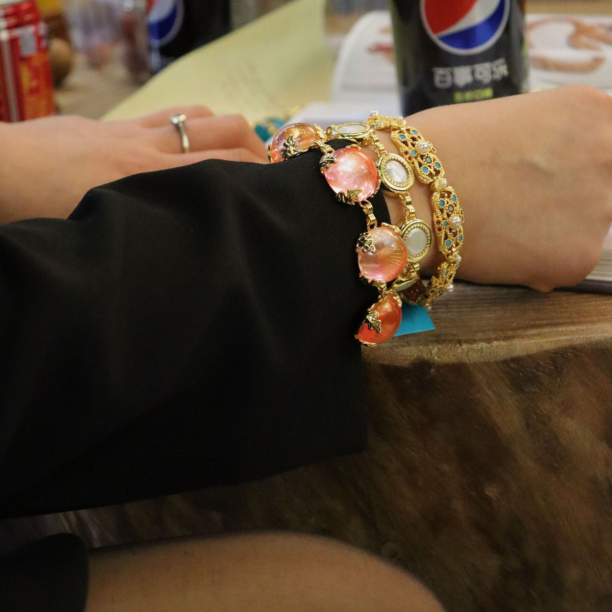 Jewelry Colored Glaze Austria Crystal Glass Vintage Old Gold Bracelets