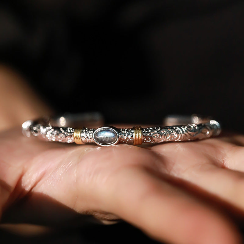 Mixing Color Gray Moonlight Tang Grass Pattern Open-ended Niche Bracelets