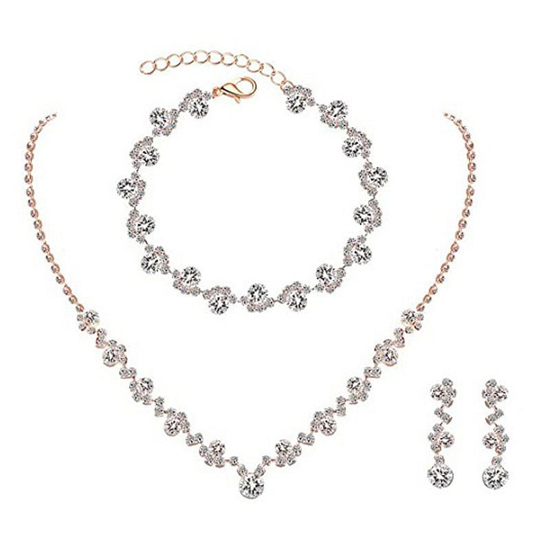 Exquisite Claw Chain Three-piece Full Diamond Clavicle Jewelry Set