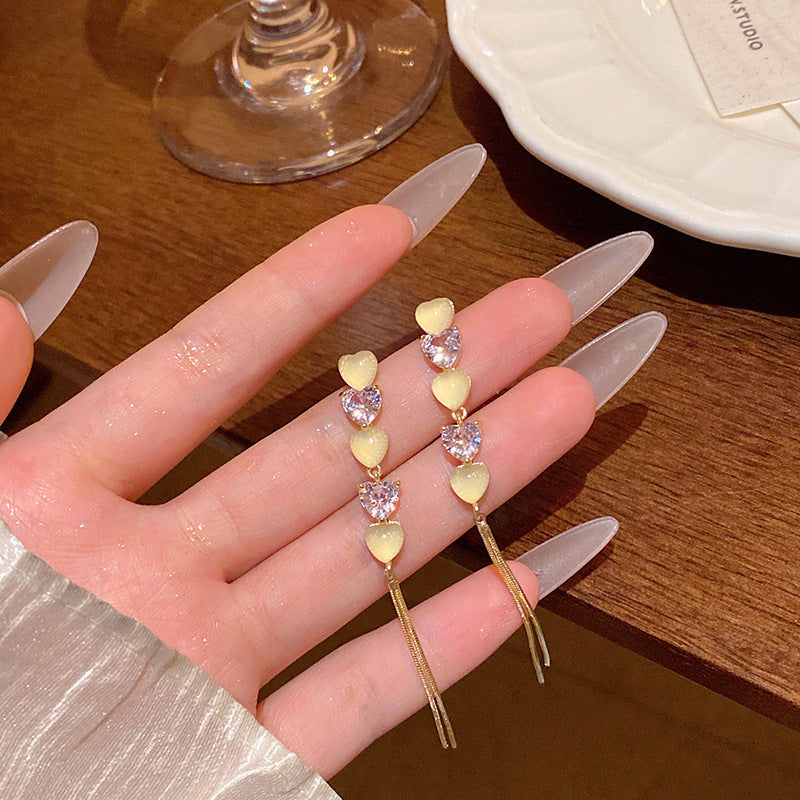 Women's Sier Needle Long Fringed Zircon For Trendy Light Earrings