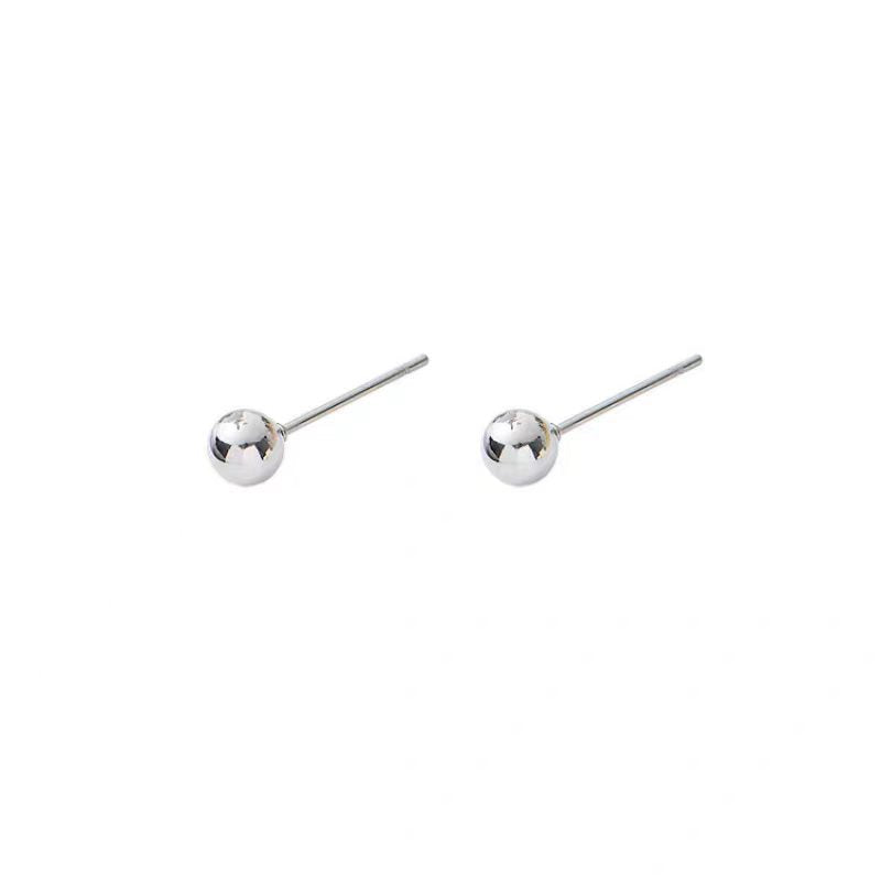 Classic Pure Glossy Bean-shaped Sterling Round Beads Stud Earrings