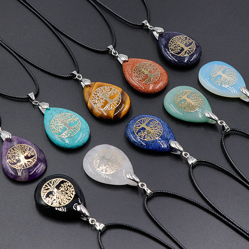 Natural Crystal Stone Lucky Tree Drop Shape Yoga Pendant