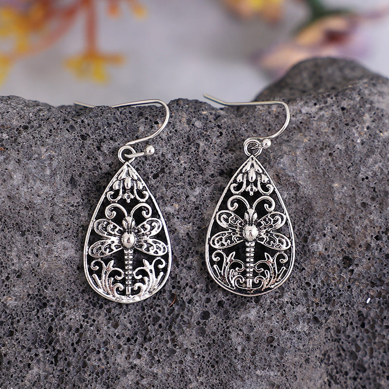 Hollow Dragonfly Water Drop Ethnic Style Earrings