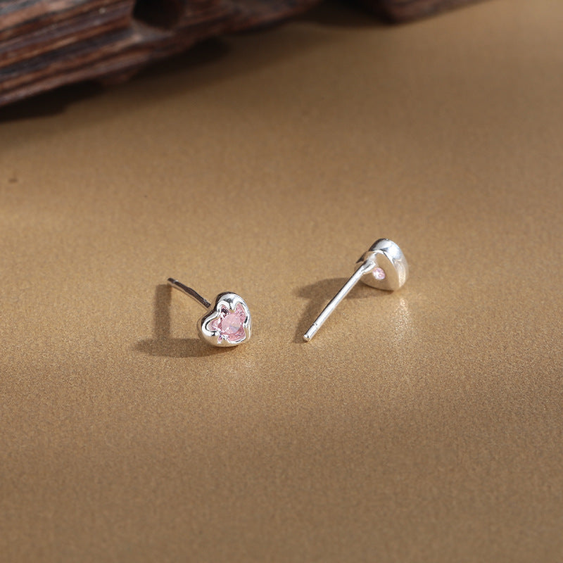 Sier Affordable Luxury Fashion Ear Bone Pink Diamond Heart-shaped Small Rings