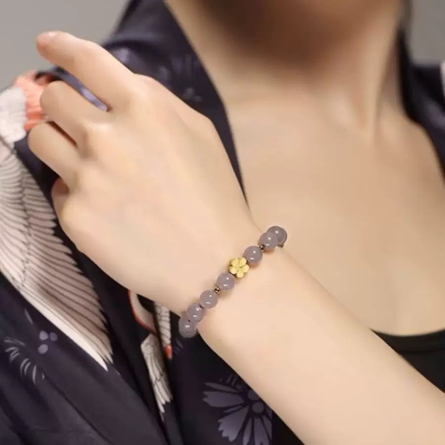 Smoky Purple Lotus Design Golden Peach Blossom Imitation Jade For Bracelets