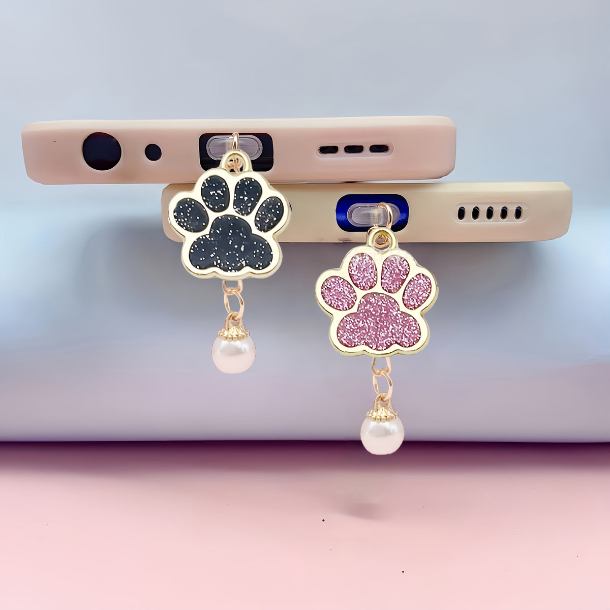 Cat Dog's Paw Mobile Phone Charging Port Dust Plug Golden Pendants