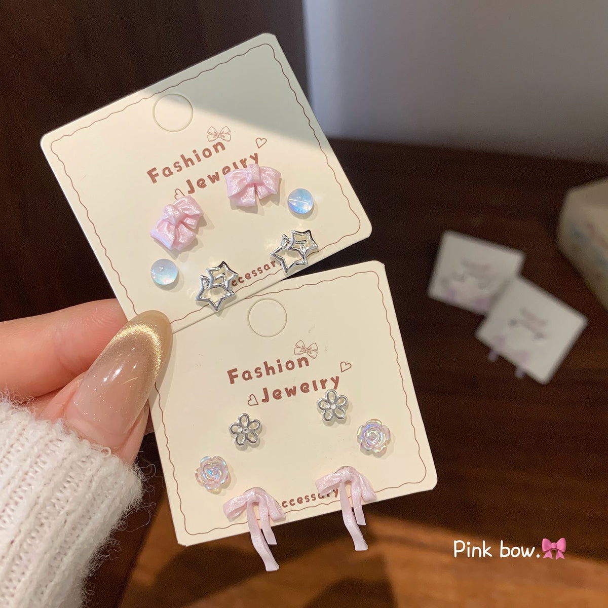 Women's Bow Flower Three-piece Sier Needle Exquisite Sweet Stud Earrings