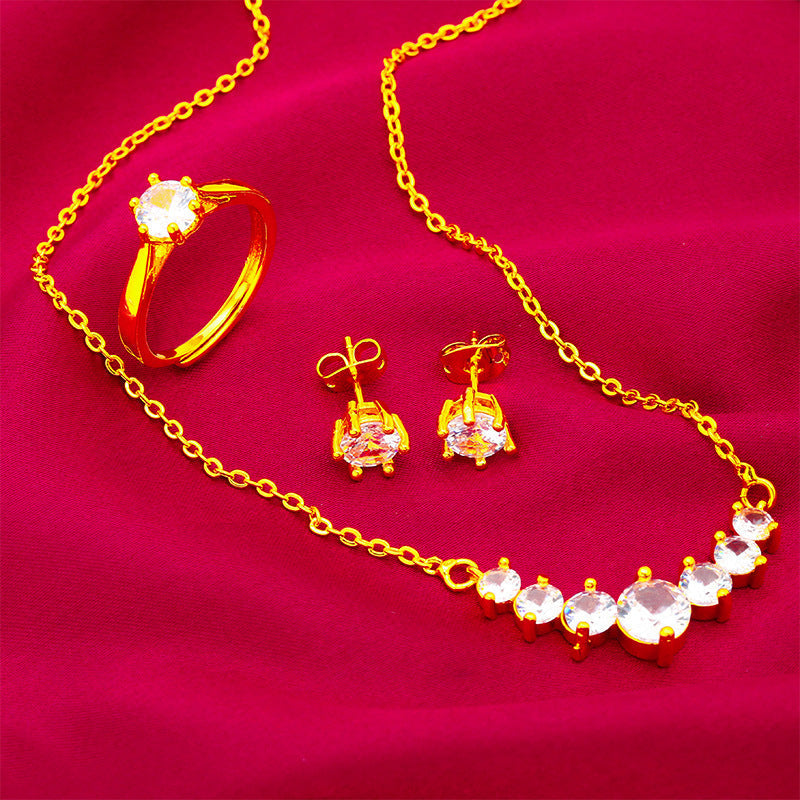 Women's Vietnam Placer Gold Suit Ear White Jewelry Set