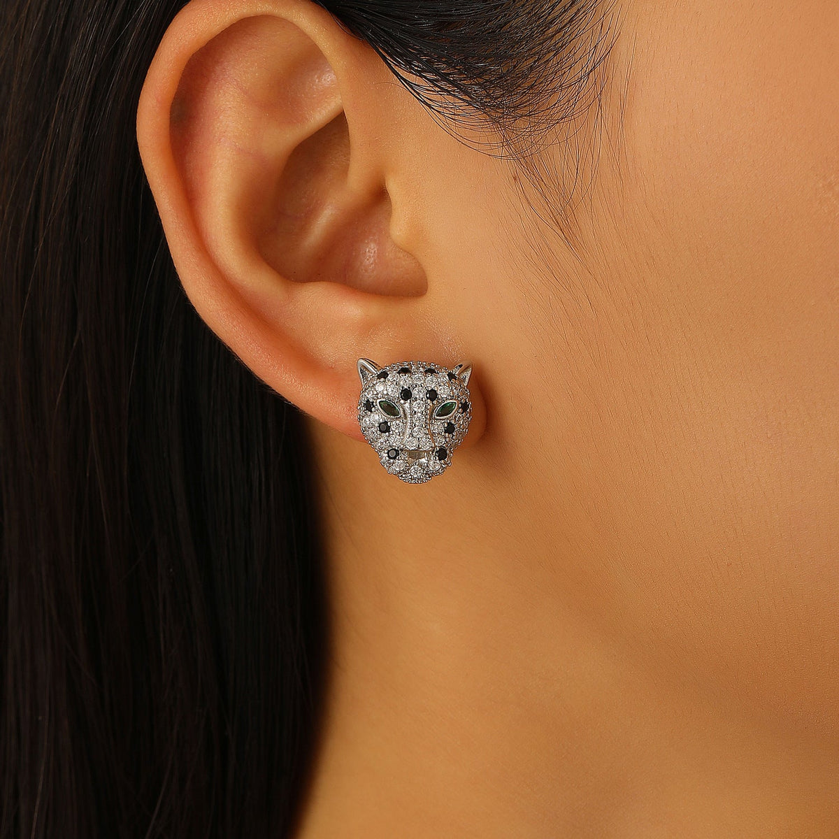 Women's Hop Leopard Head Copper Inlaid Zircon Jewelry Set