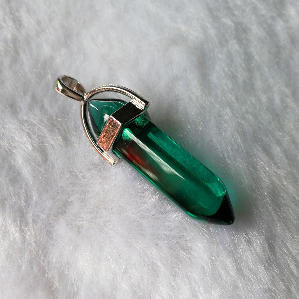 Stone Crystal Agate Bullet Hexagon Prism Pendant