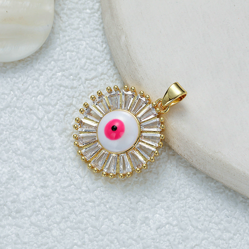 Women's Gold Eye Style Single Inlaid Color Zircon Trendy Dripping Palm Pendants