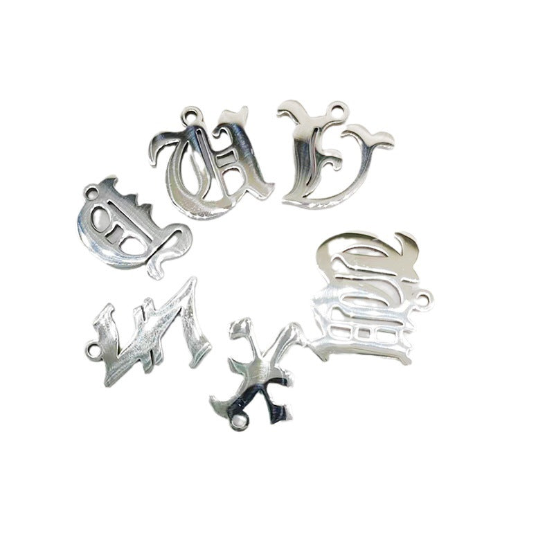 Titanium Steel Retro Alphabet Outer Hole Round Artistic Pendant