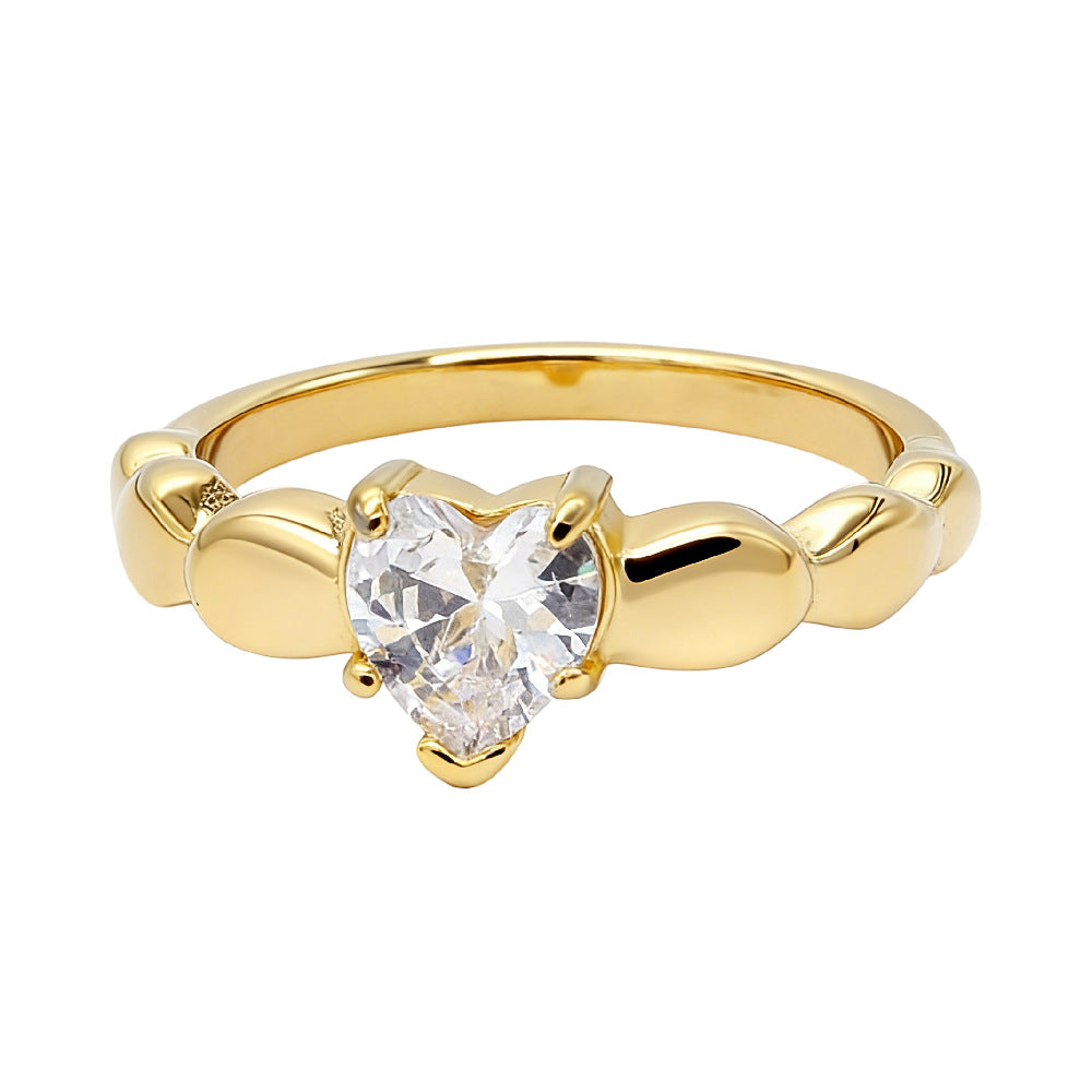 Women's Fashion Simple Sweet Heart Love Diamond Wind Rings