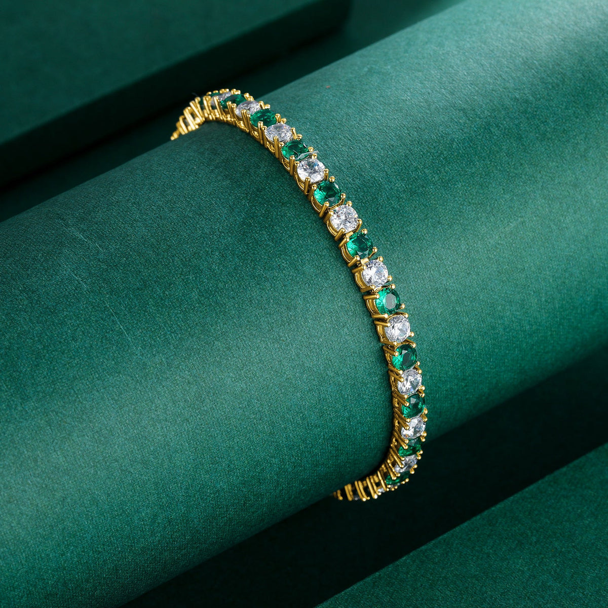 Round Gold Zircon Green Horoscope Buckle Tennis Copper Bracelets