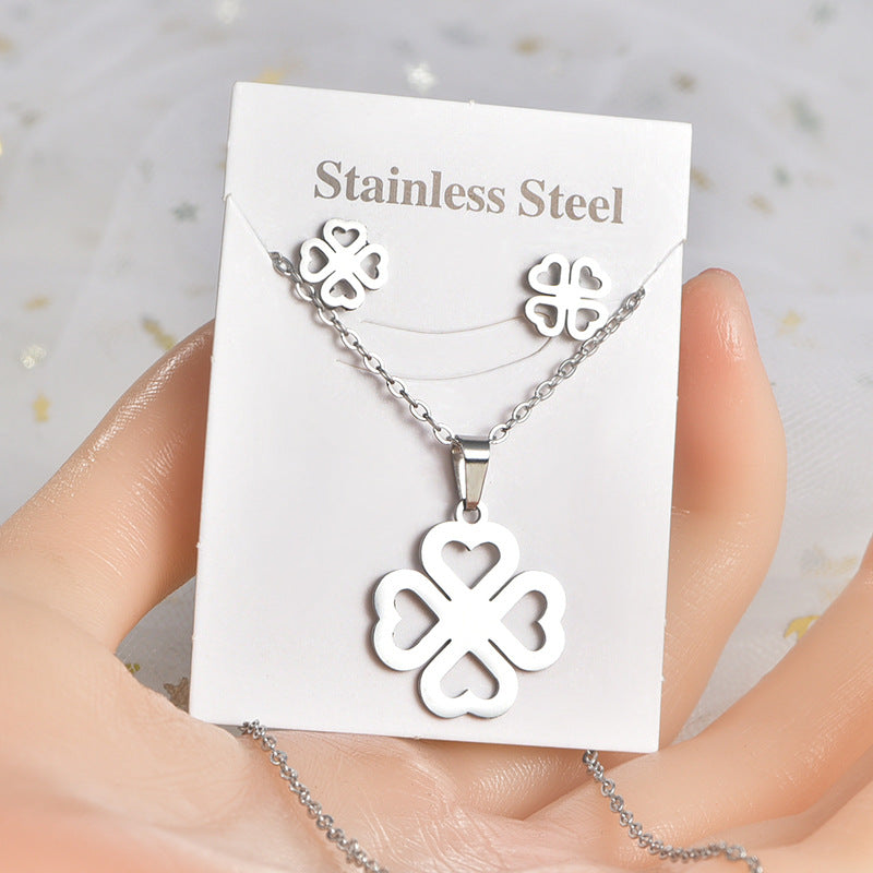 Stainless Steel Trendy Retro Natural Color Jewelry Set