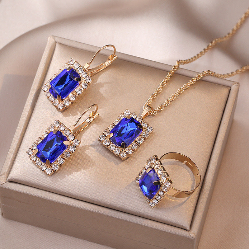 New Water Drop Heart-shaped Three-piece Jeweled Earrings