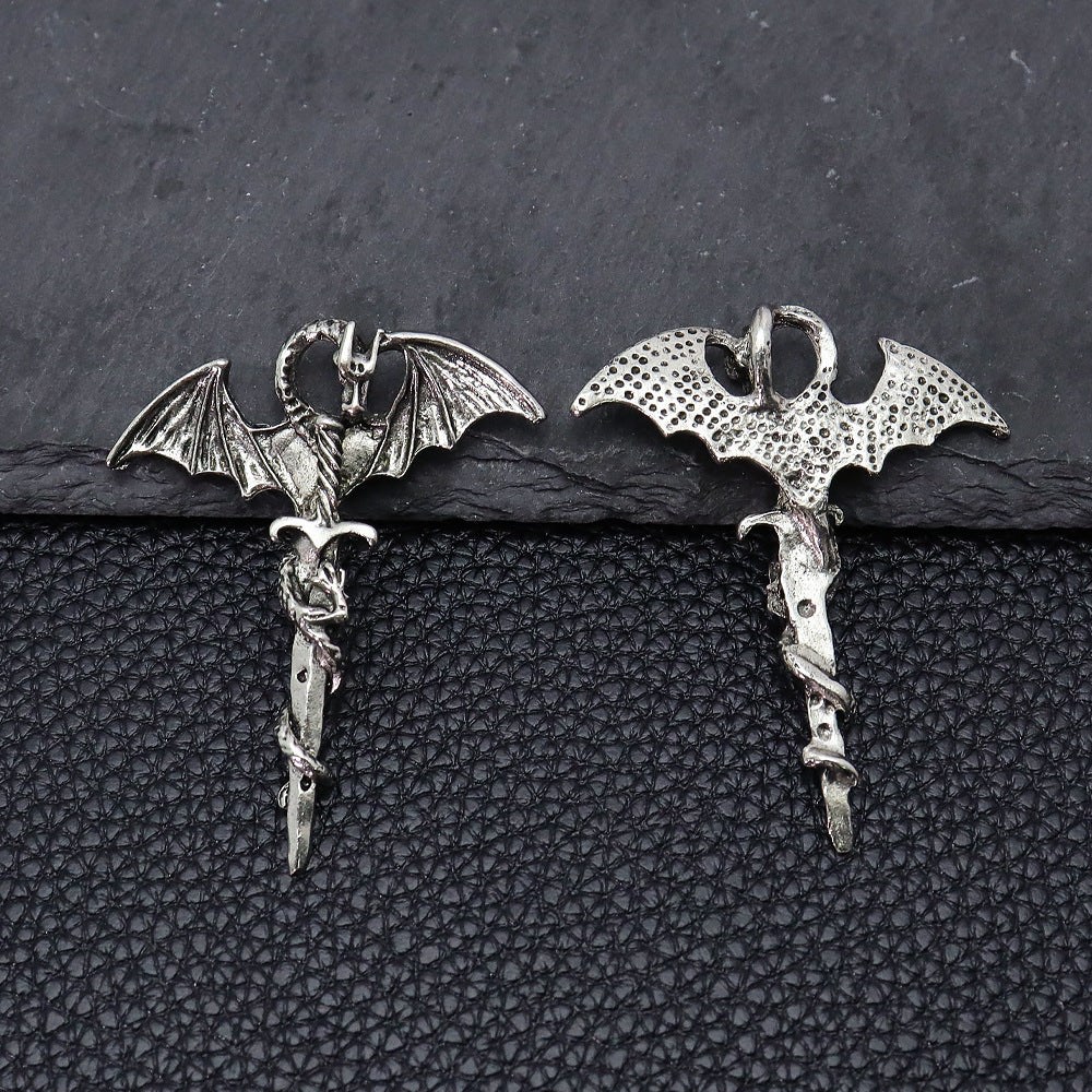 Retro Distressed Dragon Sword Personality Cross Alloy Pendants