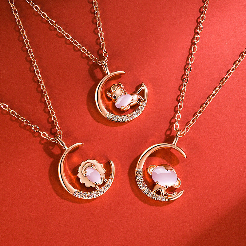 Women's Korean Style Ross Chinese Zodiac Rose Gold Pendant