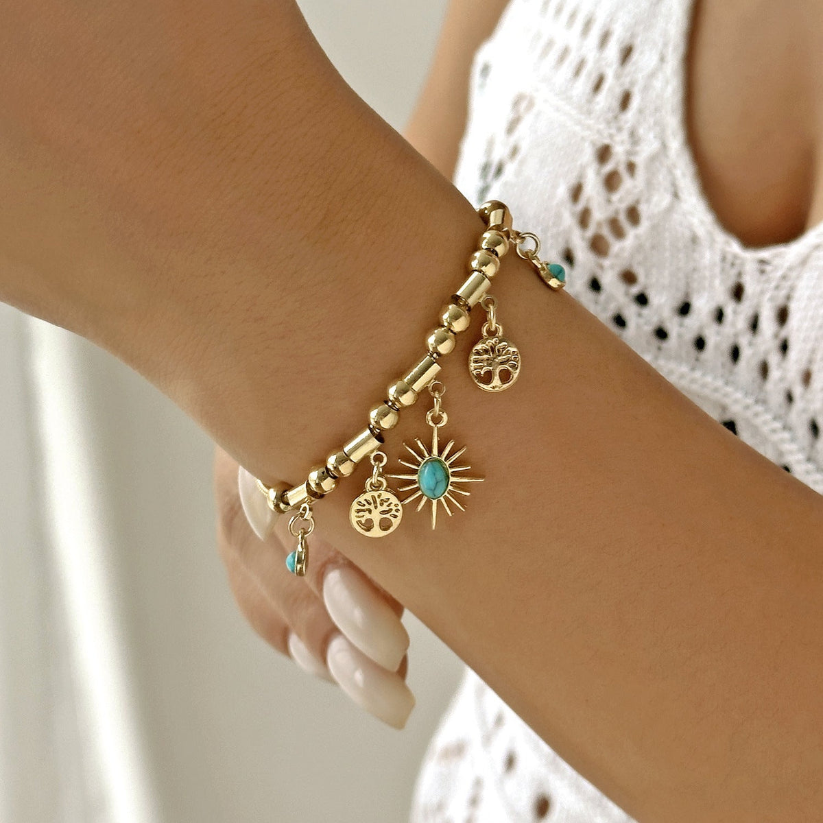 Turquoise Niche Vintage Sunflower Affordable Luxury Jewelry Set
