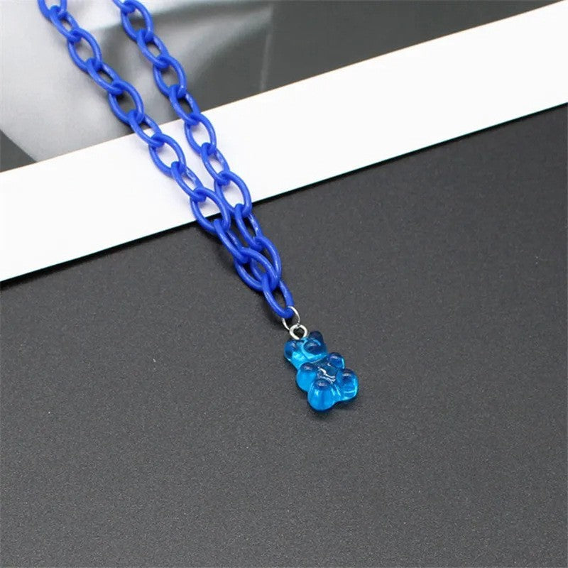 Pink Acrylic Transparent Cartoon Bear Neck Necklace