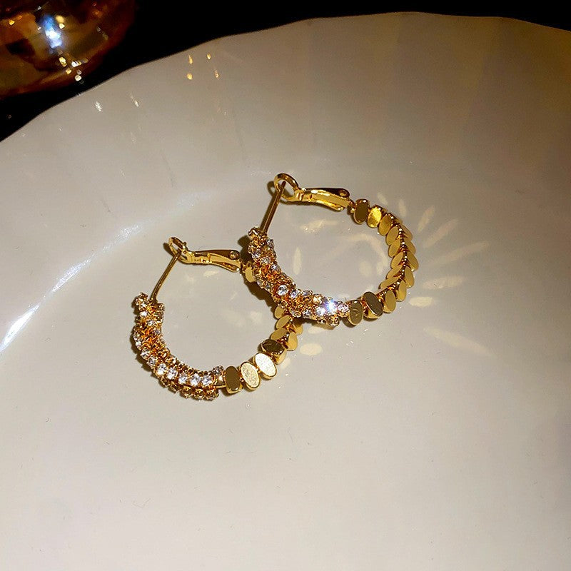 Sier Needle Vintage Golden Geometric Circle Minority Earrings