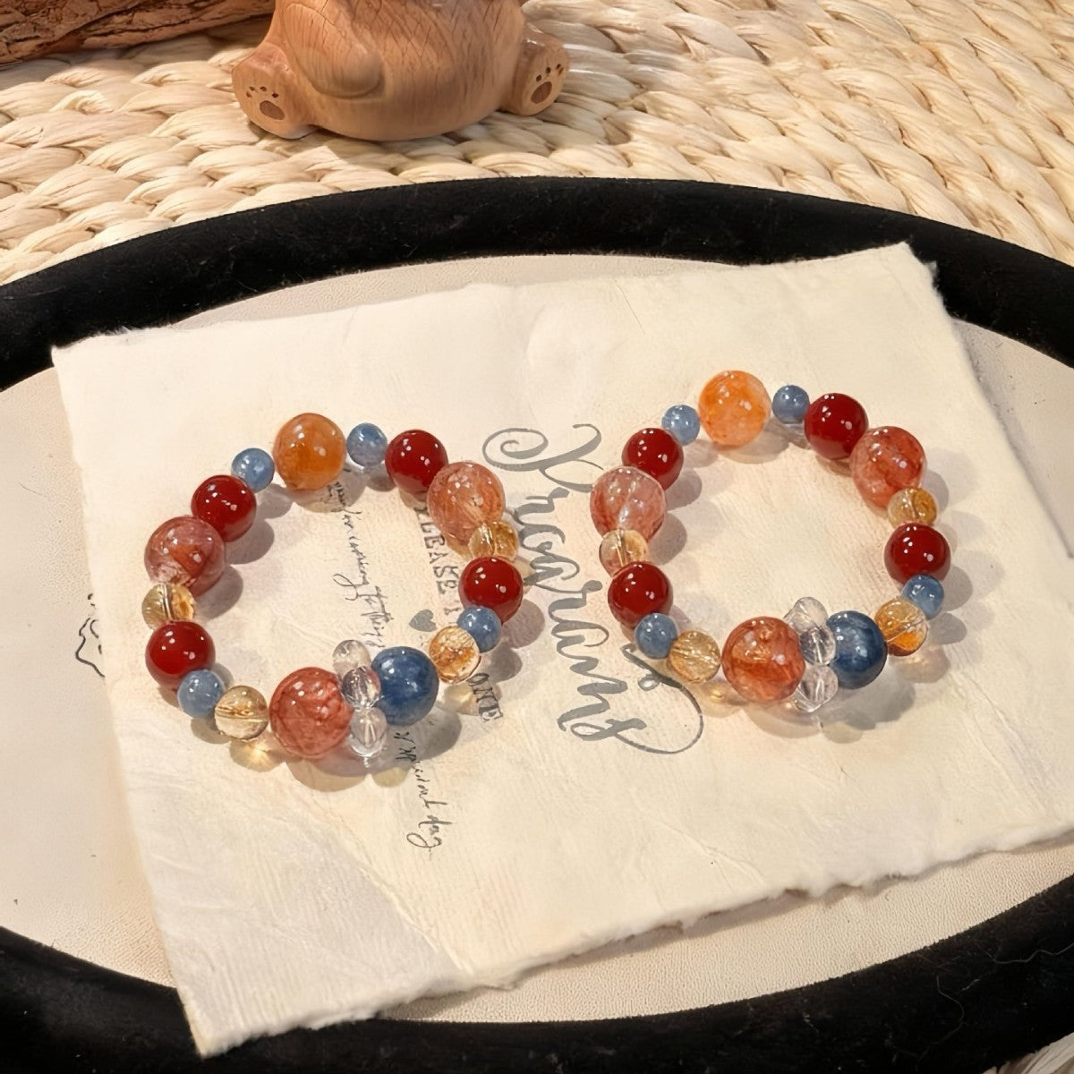 Women's Natural Citrine Blue Crystal Red Agate Bracelets