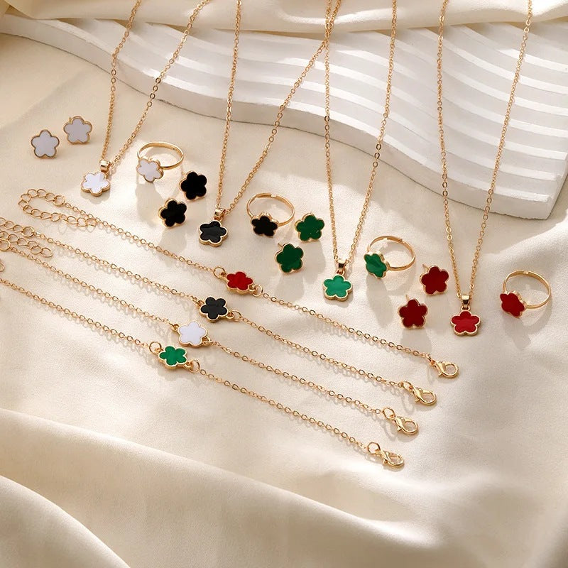 Women's Korean Style Parthenocissus Grass Simple Petal Five-leaf Jewelry Set