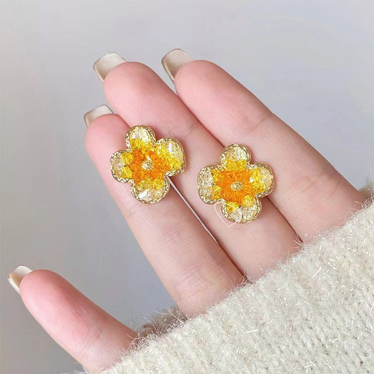 Women's Gradient Zircon Jasmine Flower For Niche Design Simple Fashion Earrings