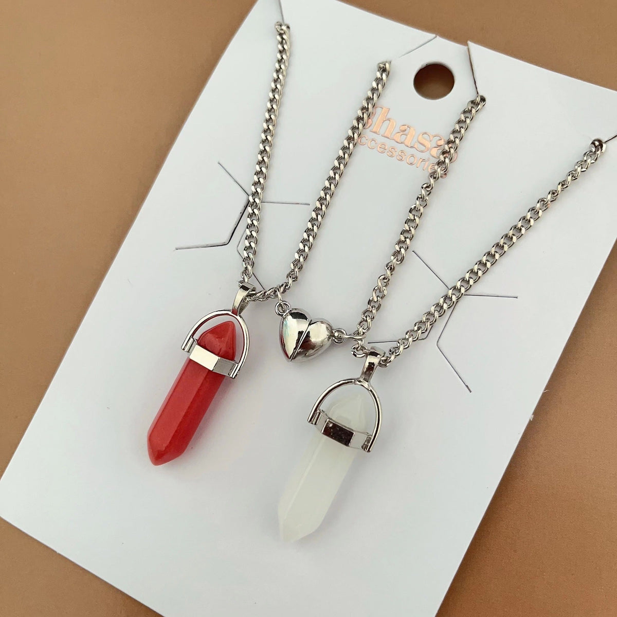 Hexagon Prism Couple Magnetic Natural Stone Necklaces