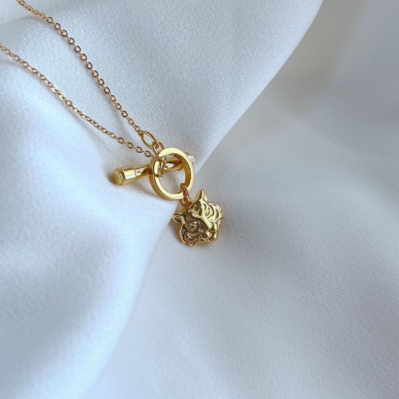 Trendy Fashion Minority Design Copper Gold-plated Tiger Head Necklaces