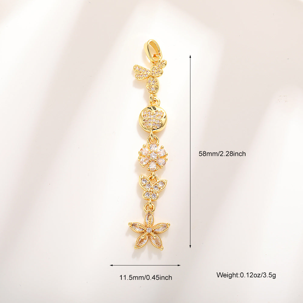 Copper Inlaid Zircon Clover Bow Tassel Love Pendant