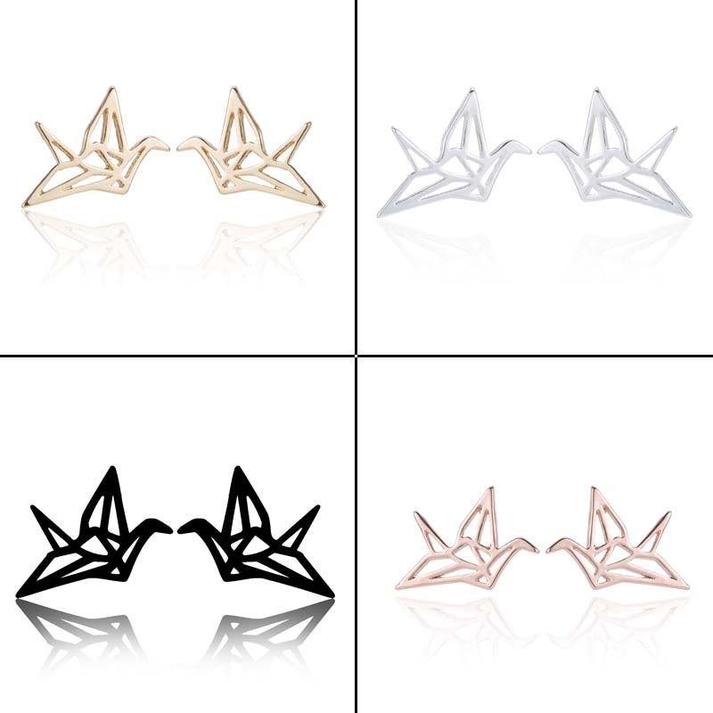 Hollow Bird National Style Small Exquisite Stainless Steel Animal Ear Stud Earrings
