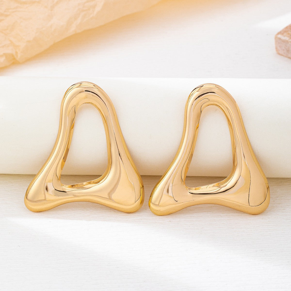 Triangle Glossy Hollow Alloy High Sense Stud Earrings