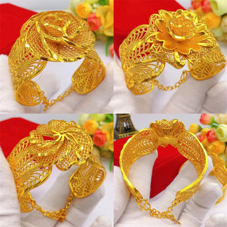Women's Plated Vietnam Placer Open Chain Flower Bracelet