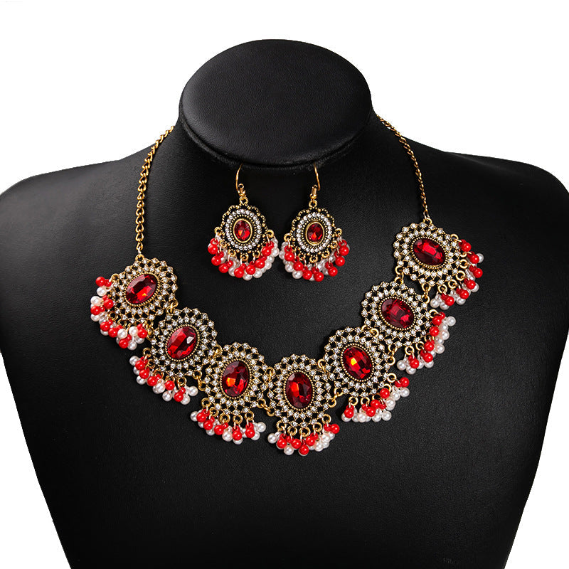 Bohemian Crystal Ethnic Style Diamond Tassel Jewelry Set