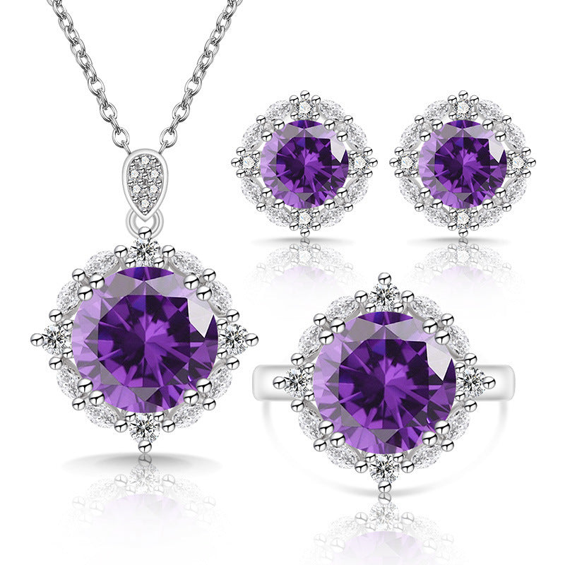 Women's Live Broadcast Colored Gems Luxury Gemstone Jewelry Set