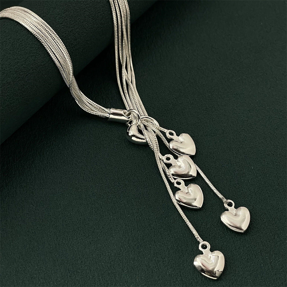 Plated Five Heart Tai Snake Bone Korean Necklace