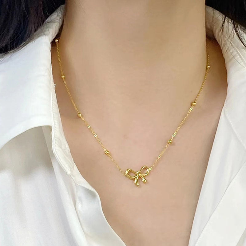Women's Clavicle Chain Fashion Bowknot Titanium Steel Necklace