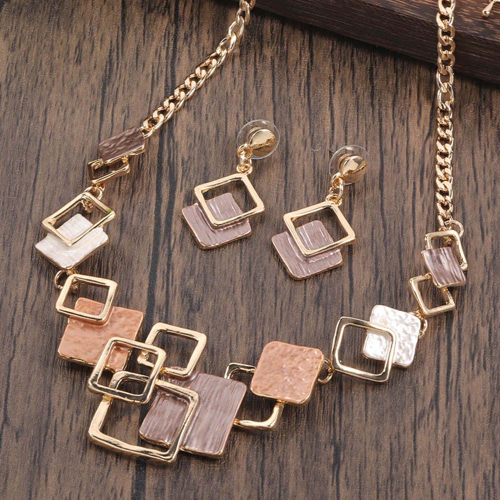 Suite Zinc Alloy Geometric Square Colorful Oil Hollow High Sense Earrings