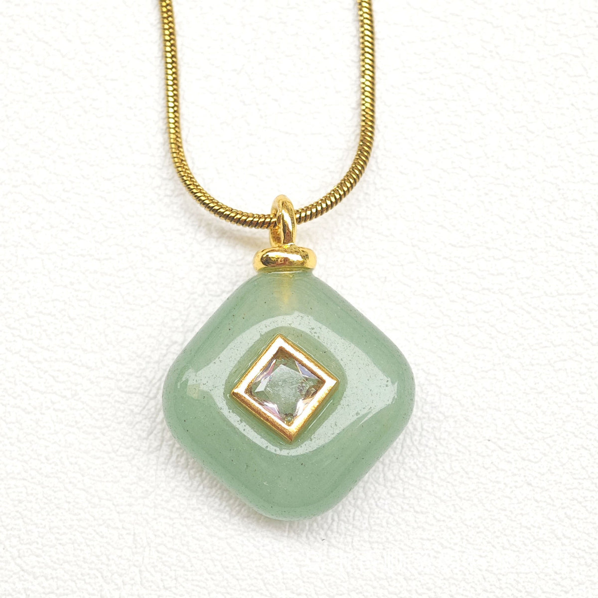Elegant Natural Stone Crystal Geometric Rhombus Pendant