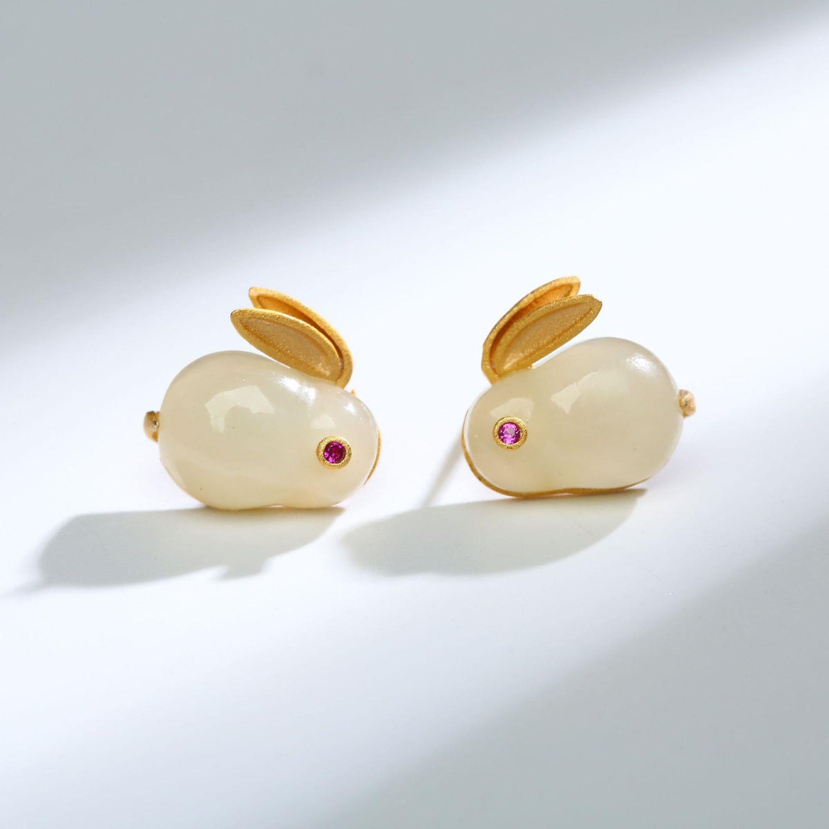 Sier Plated Gold Natural Jade White Rabbit Pendants